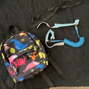 Dinosaur Print Kids Backpack with leash